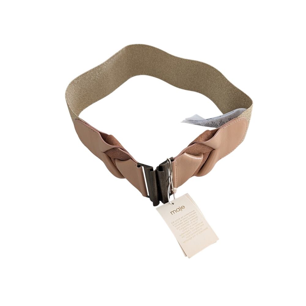 NWT Maje Gold Abricot Elasticized Stretch Double Buckle Belt FR Size 1 US Small